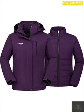 3-in-1 Ski Jacket Waterproof Windproof Winter Coat Padded Liner